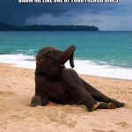 Elefante bebé gracioso posando como una modelo en la playa