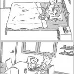 Comic gracioso sobre el gato en la vida de un hombre