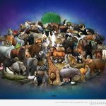 dibujo bonito de muchos animales en el Arca de Noe