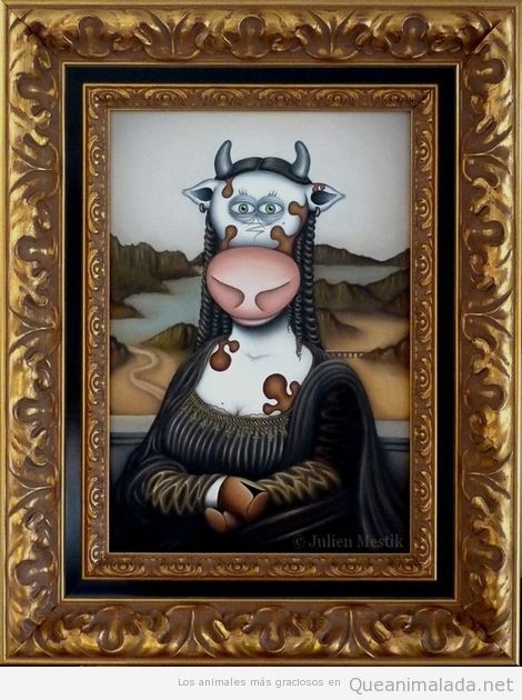 Ilustración graciosa de La Mona Lisa en vaca