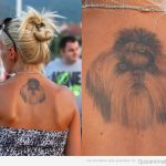Chica con un perro feo tatuado en la espalda