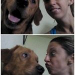 Imagen divertida de una chica con su perro poniendo las mismas caras